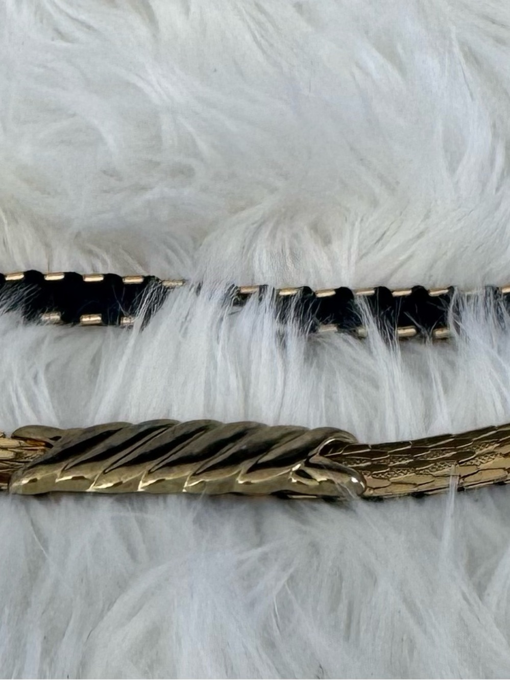 Vintage Gold Twisted Link Women's Belt - Black Leather Detail